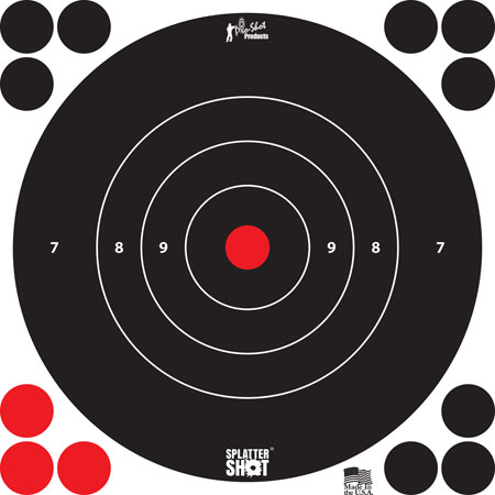 [709779901302] Pro-Shot 8BWHITE6PK SplatterShot  Self-Adhesive Paper Black/White 8" Bullseye 6 Pack