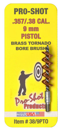 [709779101061] Pro-Shot 389PTO Tornado Bore Brush .38/ 9mm Cal Pistol #8-32 Thread Brass Spiral Wound Loop