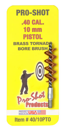 [709779101078] Pro-Shot 4010PTO Tornado Bore Brush .40/ 10mm Cal Pistol #8-32 Thread Brass Spiral Wound Loop
