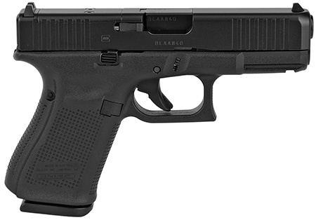 [764503030826] Glock PA195S203MOS G19 Gen5 Compact MOS 9mm Luger 4.02" 15+1 Overall Black Finish with nDLC Steel with Front Serrations  &  MOS Cuts Slide, Rough Texture Interchangeable Backstraps Grip  &  Fixed Sights