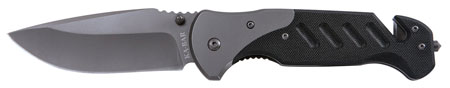 [617717230851] Ka-Bar 3085 Coypu  3.75" Folding Clip Point Plain Stonewashed 5Cr15MoV SS Blade, Black G10 Handle, Features Glass Breaker/Seat Belt Cutter