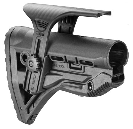 [7290105940711] FAB Defense FXGLSHOCKCP GL-Shock CP Buttstock for AR-15/ M16/ M4 w/Adjustable Cheek-Rest  &  Anti-Rattle Mechanism Black Mil-Spec Reinforced Polymer