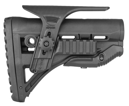 [7290105942036] FAB Defense FXGLSHOCKPC GL-Shock PCP Buttstock for AR-15/ M16/ M4 Adjustable Cheek-Rest w/Built-In Dual Picatinny Rail Black Mil-Spec Polymer
