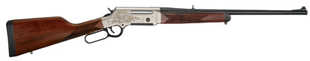 [619835300119] Henry H014D308 Long Ranger Deluxe Full Size 308 Win 4+1 20" Blued Steel Barrel, Engraved Nickel-Plated w/24K Gold Inlay Steel Receiver, American Walnut Stock Right Hand