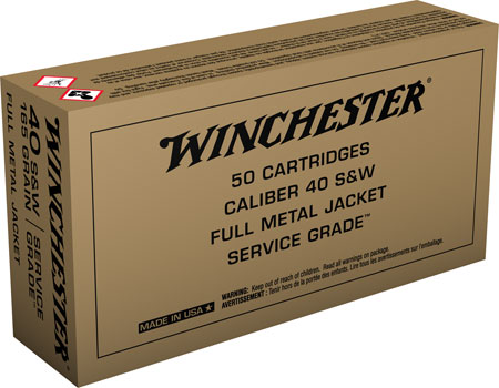 [020892226029] Winchester Ammo SG40W Service Grade  40S&W 165gr Full Metal Jacket Flat Nose 50 Per Box/10 Case