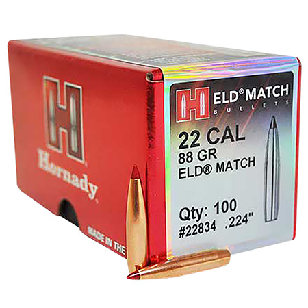 [090255228342] Hornady 22834 ELD Match  22 Cal .224 88 gr Extremely Low Drag Match 100 Per Box/ 25 Case