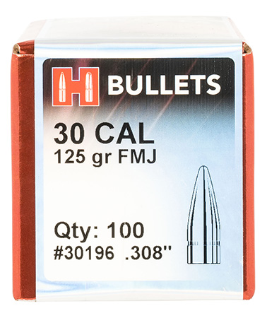 [090255301960] Hornady 30196 FMJ  30 Cal .308 125 gr Full Metal Jacket 100 Per Box/ 25 Case