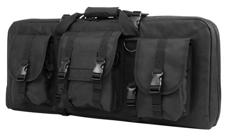 [848754003690] NcStar CVCPD2962B28 VISM Deluxe SubGun Case 28" Black PVC Fabric w/ Exterior Pockets Zippers  &  Padding for 2 AR or AK Pistols