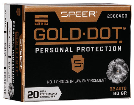 [604544647181] Speer 23604GD Gold Dot Personal Protection 32ACP 60gr Hollow Point 20 Per Box/10 Case