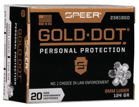 [604544647235] Speer 23618GD Gold Dot Personal Protection 9mmLuger 124gr Hollow Point 20 Per Box/10 Case