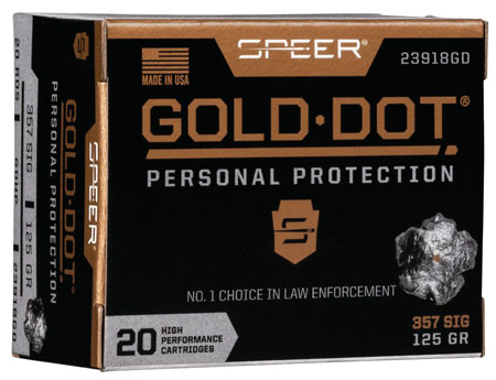 [604544647259] Speer 23918GD Gold Dot Personal Protection 357Sig 125gr Hollow Point 20 Per Box/10 Case
