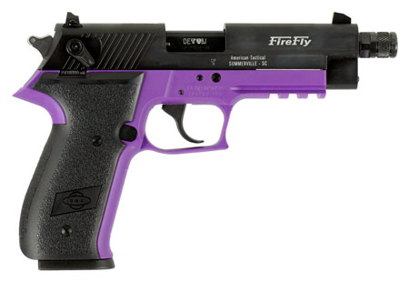 [819644022060] GSG GERG2210TFFL FireFly  22 LR 10+1 4.90" Black Threaded Barrel  &  Serrated Slide, Purple Zinc Alloy w/Accessory Rail Frame, Black Polymer Grip