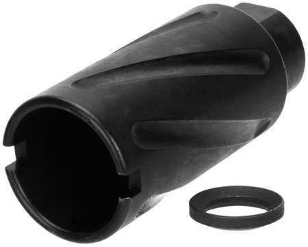 [811261028678] TacFire MZ10079MMN Spiral Fluted Muzzle Brake Black Oxide Steel with 1/2"-36 tpi Threads, 2.60" OAL  &  1.12" Diameter for 9mm Luger AR-Platform