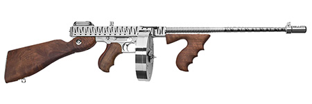 [602686214339] Thompson T150DCRTS 1927A-1 Deluxe 45 ACP Caliber with 16.50" Barrel, 20+1 Capacity (Stick), 50+1 Capacity (Drum), Hard-Chrome w/Tiger Stripe Metal Finish, American Walnut Stock Wood Grip Right Hand