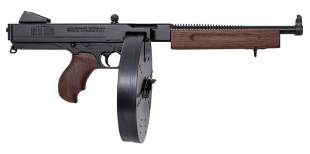 [602686292085] Thompson TA5100D 1927A-1 Lightweight Deluxe 45 ACP Caliber with 10.50" Barrel, 100rd Capacity (Drum), Black Hard Coat Anodized Metal Finish, American Walnut Grip, Right Hand