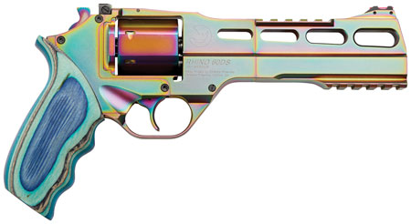 [8053800940542] Chiappa Firearms CF340301 Rhino 60SAR Nebula *CA Compliant 357 Mag Caliber with 6" Picatinny Rail/Vent Rib, 6rd Capacity Cylinder, Rainbow PVD Metal Finish  &  Blue Laminate Grip