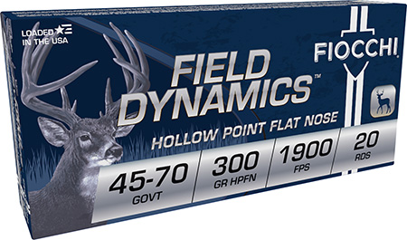 [762344712192] Fiocchi 4570B Field Dynamics  45-70Gov 300gr Hollow Point Flat Nose 20 Per Box/10 Case