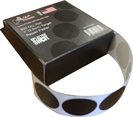 [709779901654] Pro-Shot PR500 SplatterShot Repair Pasters Black 1" Self-Adhesive 500 Per Roll