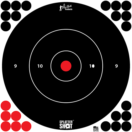 [709779901791] Pro-Shot 12BWHTETG12P SplatterShot  12" Bullseye Hanging Tagboard Black/Red Impact Enhancement White 12 PK