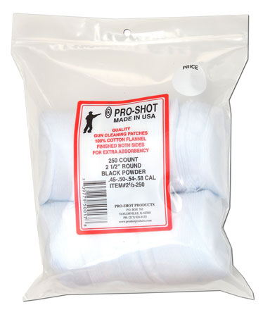 [709779500178] Pro-Shot 212250 Cleaning Patches  .45 - .58 Cal 2.50" Round Cotton Flannel 250 Pack
