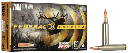 [029465097165] Federal P7RN Premium  7mmRemMag 160gr Barnes TSX 20 Per Box/10 Case