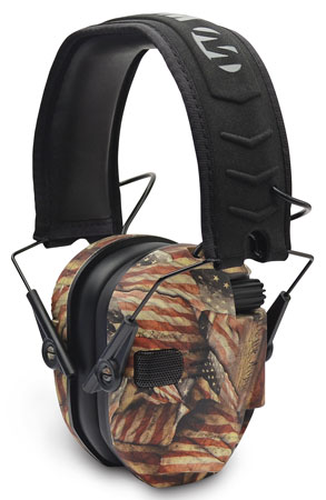 [888151021439] Walker's GWPRSEMBARM Razor Slim Electronic Muff 23 dB Over the Head USA Flag w/Black Polymer