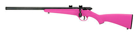 [062654138423] Savage Arms 13842 Rascal FLV-SR Youth 22 LR 1rd 16.12" Matte Blued Heavy Barrel, Matte Blued Carbon Steel Receiver, Pink Synthetic Stock, Left Hand