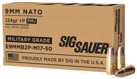 [798681600144] Sig Sauer E9MMB2PM1750 Military Grade M17 9mmLuger+P 124gr Full Metal Jacket 50 Per Box/20 Case
