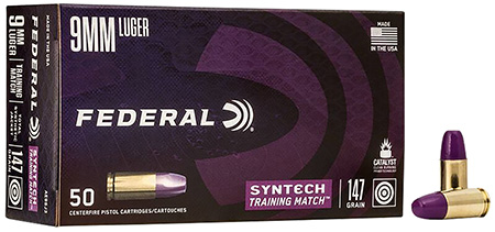 [604544642957] Federal AE9SJ3 Syntech Training Match 9mmLuger 147gr Total Syntech Jacket Flat Nose 50 Per Box/10 Case