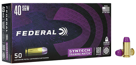 [604544650051] Federal AE40SJ2 Syntech Training Match 40S&W 180gr Total Syntech Jacket Flat Nose 50 Per Box/10 Case
