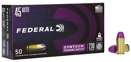 [604544650068] Federal AE45SJ2 Syntech Training Match 45ACP 230gr Total Syntech Jacket Flat Nose 50 Per Box/10 Case