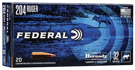[604544647860] Federal V204VM32 Varmint  &  Predator  204Ruger 32gr Hornady V-Max 20 Per Box/10 Case
