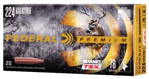 [604544647785] Federal P224VLKBTSX1 Premium  224Valkyrie 78gr Barnes TSX 20 Per Box/10 Case