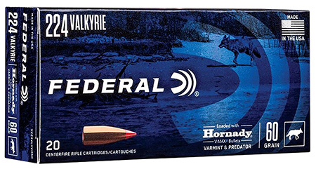 [604544647778] Federal V224VLKVM60 Varmint  &  Predator  224Valkyrie 60gr Hornady V-Max 20 Per Box/10 Case