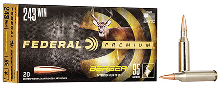 [604544649208] Federal P243BCH1 Premium  243Win 95gr Berger Hybrid Hunter 20 Per Box/10 Case