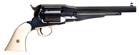 [810012511698] Taylors  &  Company 550778 1858 Remington Sodbuster Uberti 44 Cal 6 Shot Percussion 8" Blued Octagon Barrel, Blued Cylinder  &  Steel Frame, Ivory Polymer Grip