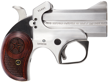[855959001017] Bond Arms BATD Texas Defender 45 Colt (LC)/410 Gauge 2rd 3" Barrel, Stainless Metal Finish, Rosewood Grip, Blade Front/Fixed Rear Sights, Manual Safety