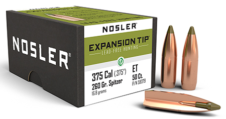 [054041593793] Nosler 59379 E-Tip  375Cal 260gr Spitzer Boat Tail 50/Box