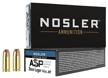 [054041513258] Nosler 51325 Assured Stopping Power Handgun 9mmLuger 147gr Jacketed Hollow Point 50 Per Box/10 Case