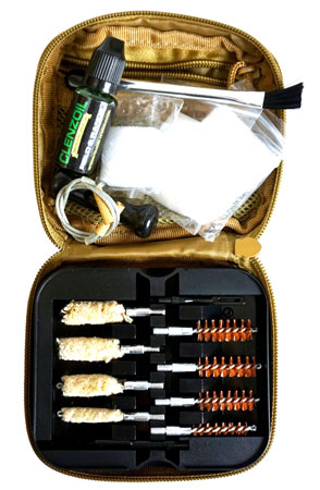 [893791002076] Clenzoil 2076 Field  &  Range Cleaning Kit Multi-Caliber Pistol/17 Pieces Tan