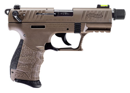 [723364214592] Walther Arms 5120753 P22 Q Tactical 22 LR 10+1 3.42" Steel/Threaded Barrel, Flat Dark Earth Serrated/Steel Slide, Flat Dark Earth Polymer Frame w/Picatinny Rail, Black Interchangeable Backstrap Grips