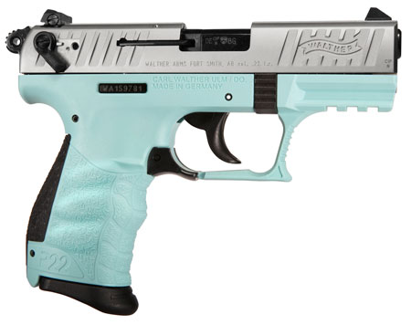 [723364214608] Walther Arms 5120760 P22 Q 22 LR 10+1 3.42" Steel/Threaded Barrel, Stainless Steel Serrated/Steel Slide, Angel Blue Polymer Frame w/Picatinny Rail, Black Interchangeable Backstrap Grips