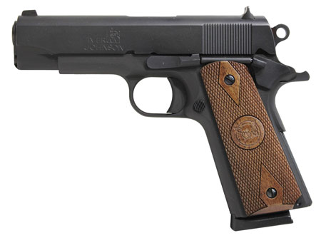 [797734029970] Iver Johnson Arms FALCON Falcon Commander 45 ACP 8+1 4.25" Black Steel Barrel, Matte Blued Serrated Steel Slide, Blued Steel Frame, Checkered Double Diamond Walnut Grip