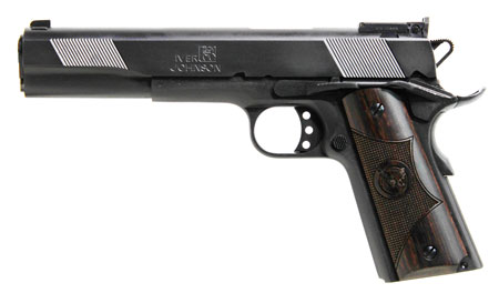 [737278253332] Iver Johnson Arms EAGLEXL45 Eagle XL Deluxe Full Size Frame 45 ACP 8+1 6" Steel Barrel, Matte Blued Serrated Steel Slide  &  Frame w/Beavertail, Diamondwood Walnut w/Integrated Logo Grip, Right Hand