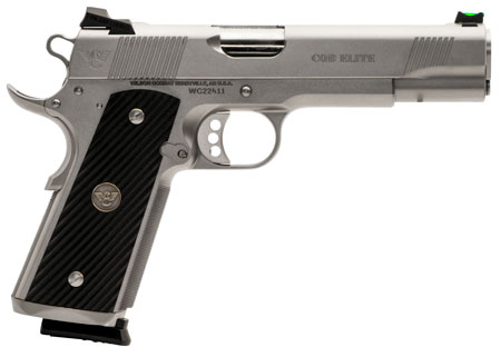 [811826028761] Wilson Combat CQBEFS45SS CQB Elite 45 ACP 8+1 5" Stainless Match Grade Barrel, Serrated Stainless Steel Slide, Stainless Steel Frame w/Beavertail, Black G10 Starburst Grip