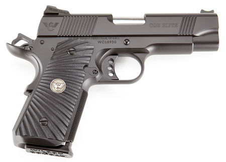 [811826028648] Wilson Combat CQBECP45 CQB Elite Compact Frame 45 ACP 7+1 4" Stainless Match Grade Barrel, Black Serrated Carbon Steel Slide, Black Armor-Tuff Carbon Steel w/Beavertail, Black G10 Starburst Grip