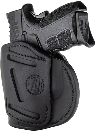 [816161020067] 1791 Gunleather 4WH4SBLR 4-Way  IWB/OWB Size 04 Stealth Black Leather Belt Clip Compatible w/Glock 26/Springfield XD/XDS/S&W M & P Shield Plus Right Hand