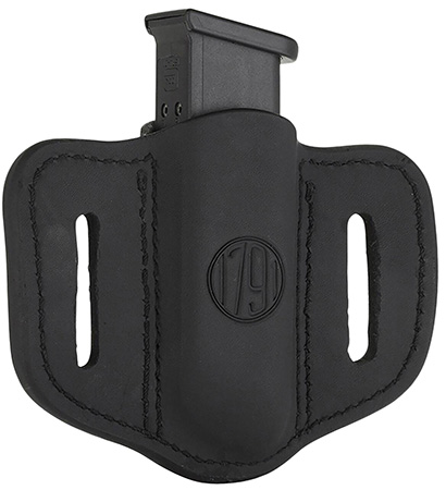 [816161021170] 1791 Gunleather MAG12SBLA MAG1.2 Single Mag Holster Stealth Black Leather Belt Slide Compatible w/ Double Stack Ambidextrous