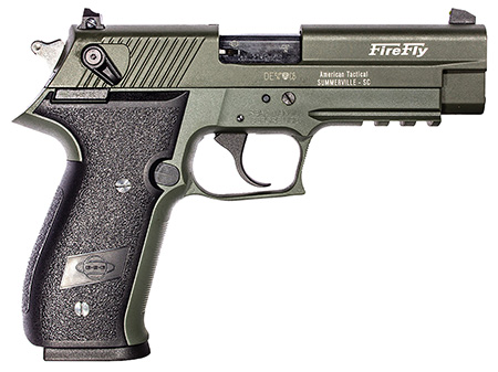 [813393019562] GSG GERG2210FFG FireFly  22 LR 10+1 4" Green Steel Barrel, Serrated Slide, Zinc Alloy w/Accessory Rail Frame, Black Polymer Grip