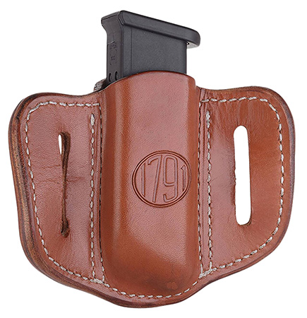 [816161021507] 1791 Gunleather MAG12CBRA MAG1.2 Single Mag Holster Classic Brown Leather Belt Slide Compatible w/ Double Stack Ambidextrous